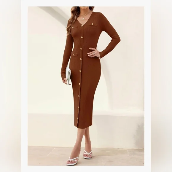 MIROL Women's V-Neck Bodycon Sweater Dress #1094 - Picture 5 of 12